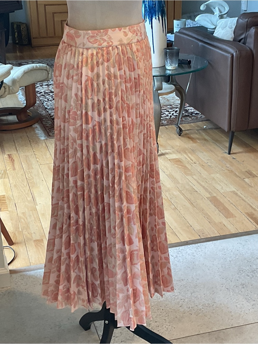 kate spade Pink Metallic Floral Pleated Midi Skirt - Picture 6 of 10